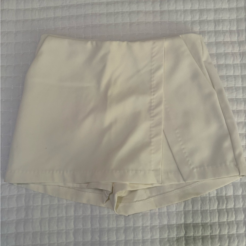 White flap front skort
